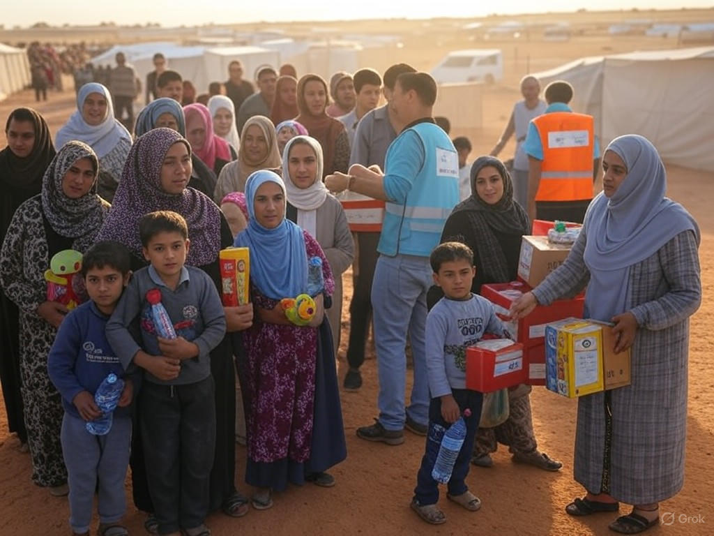 Aid distribution in a Jordanian refugee camp