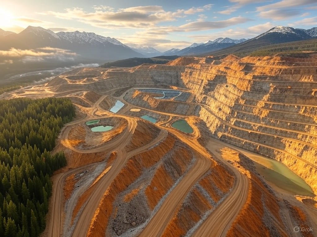 Aerial view of a sustainable copper mine in British Columbia