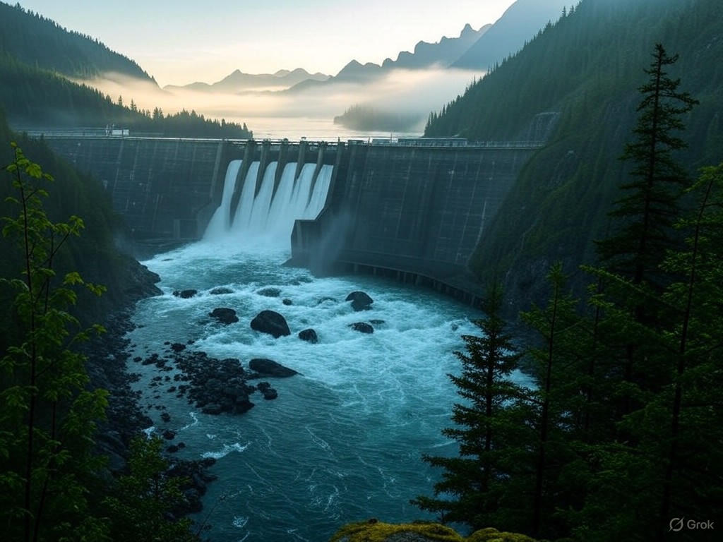 Hydroelectric dam in the misty valleys of BC