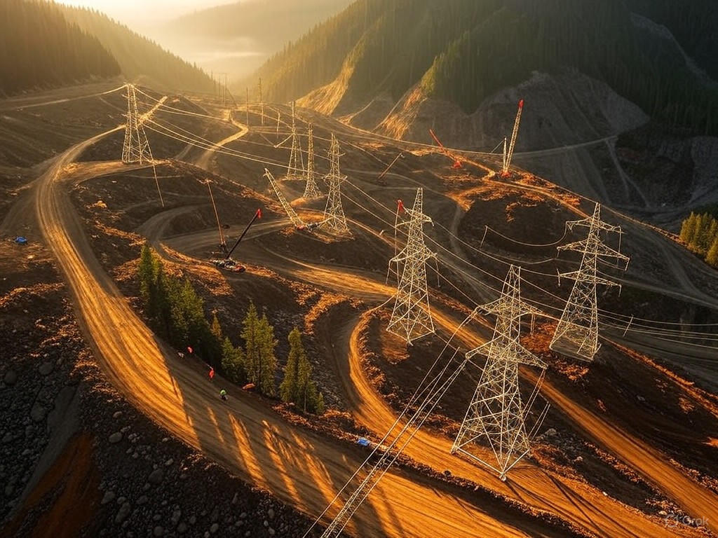Aerial view of BC power line construction