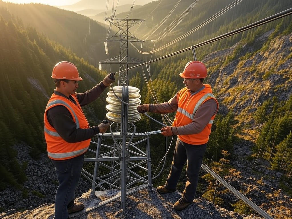 Workers maintaining power line infrastructure