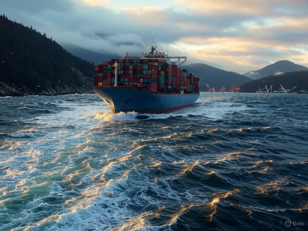 Container ships navigating British Columbia waters