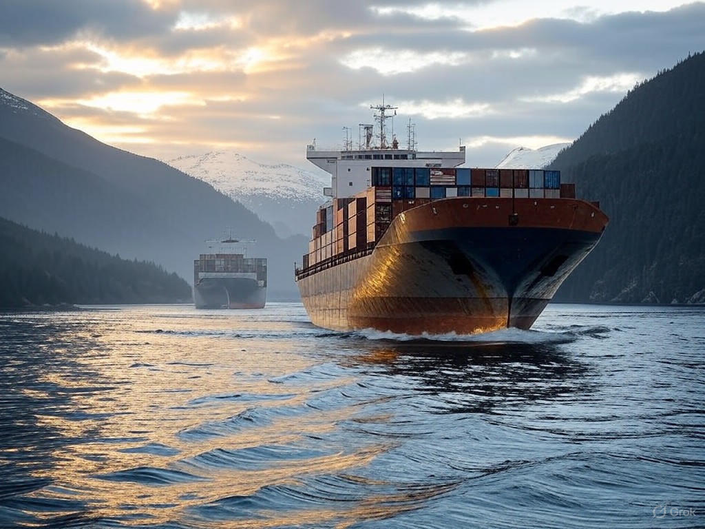 Cargo ships navigating the Inside Passage