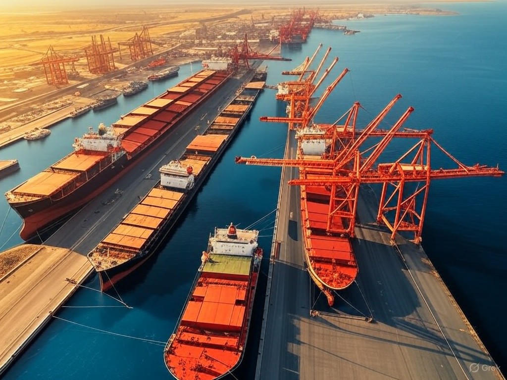 Aerial view of a BRI-funded port in Djibouti