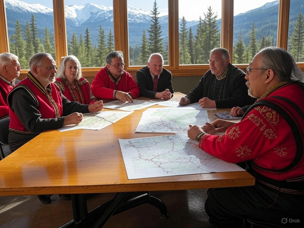 Indigenous leaders at a BC pipeline consultation meeting