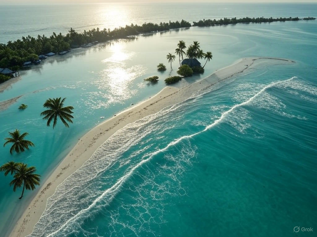 Aerial view of inundated atoll in Kiribati