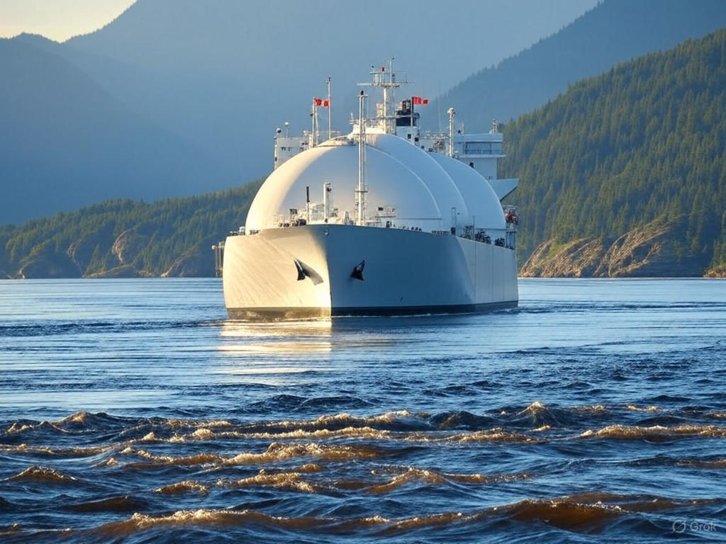 LNG tanker departing from Kitimat port