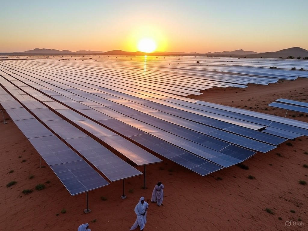 Vast solar arrays in Rajasthan's desert landscape