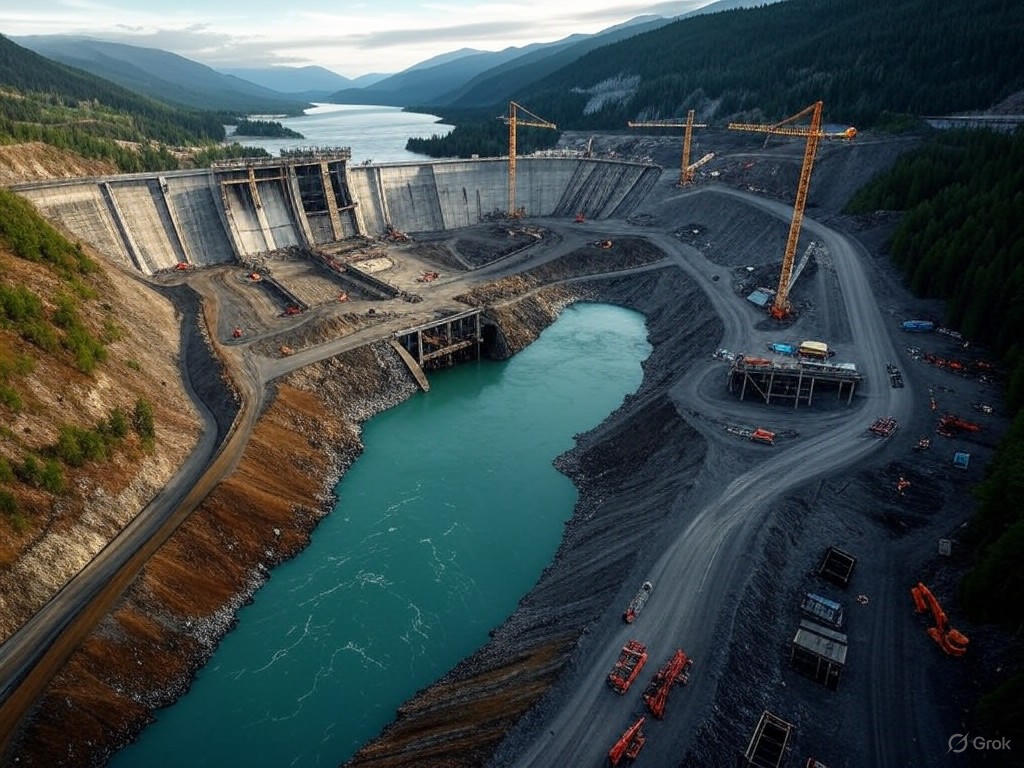 Aerial view of Site C Dam construction