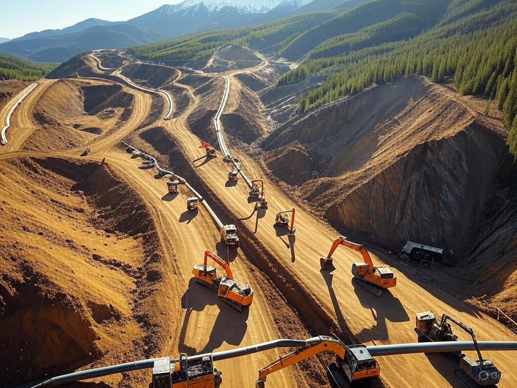 Aerial view of Trans Mountain Pipeline construction in the Rocky Mountains