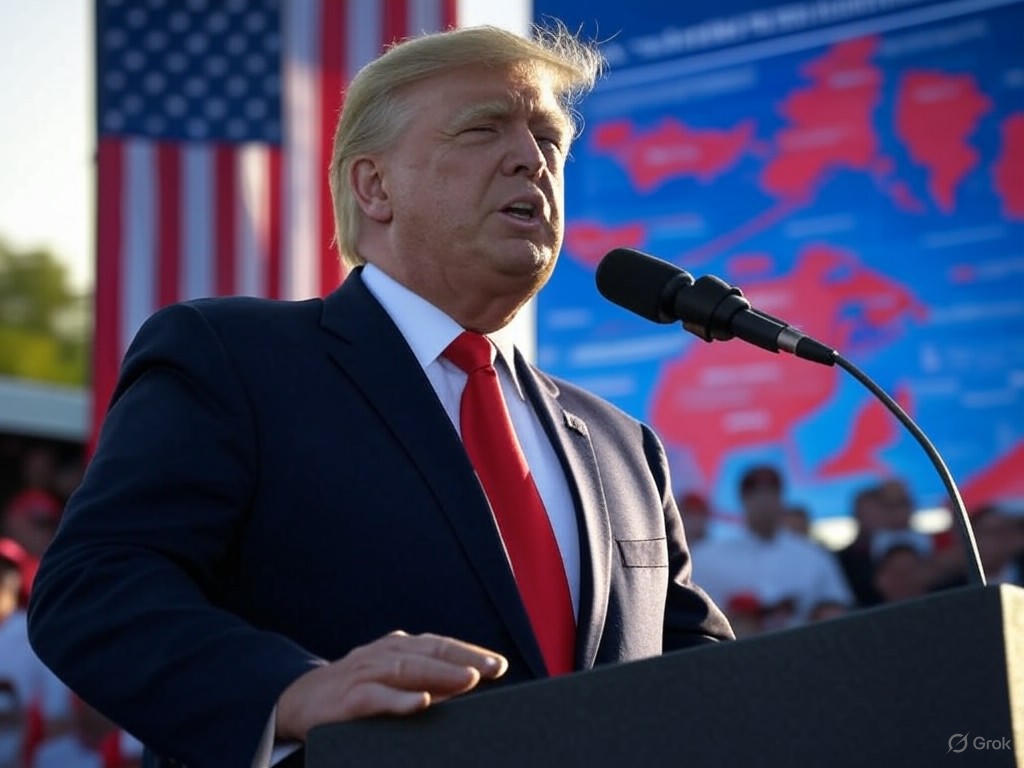 Trump addressing a crowd on trade policy